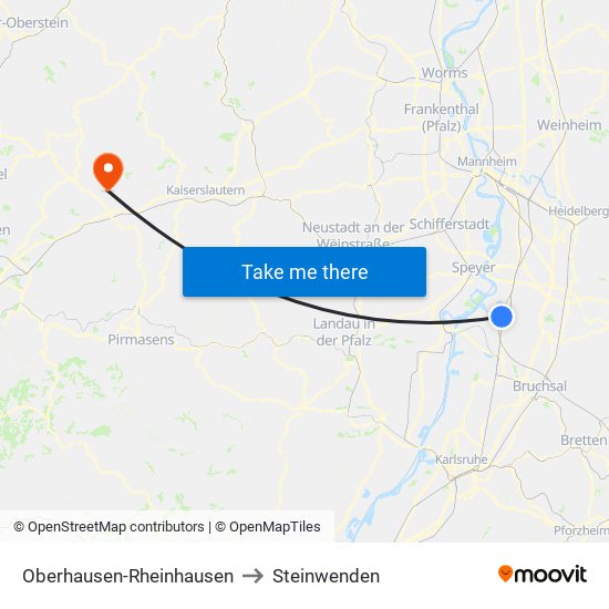 Oberhausen-Rheinhausen to Steinwenden map