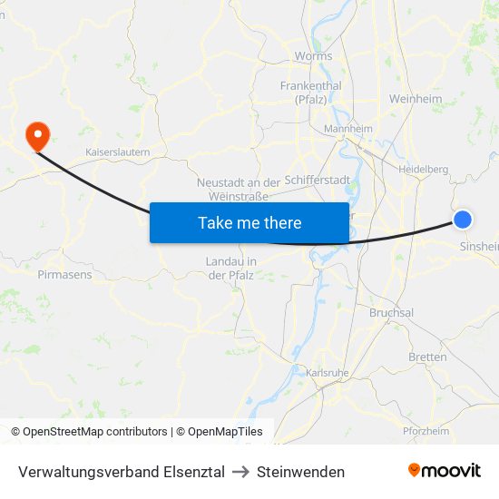 Verwaltungsverband Elsenztal to Steinwenden map