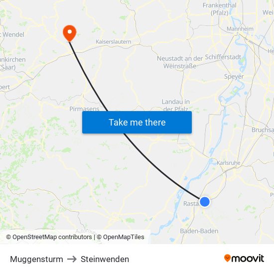 Muggensturm to Steinwenden map