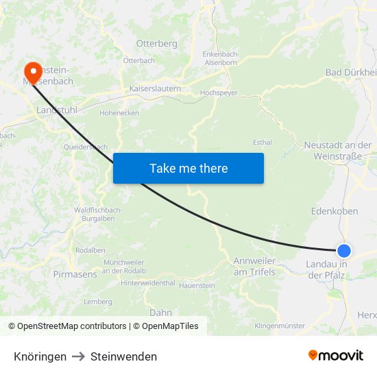 Knöringen to Steinwenden map