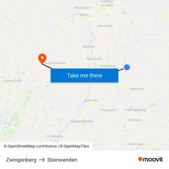 Zwingenberg to Steinwenden map
