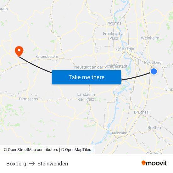 Boxberg to Steinwenden map