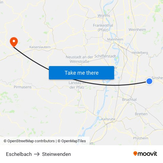 Eschelbach to Steinwenden map