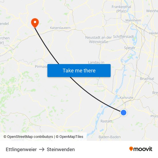 Ettlingenweier to Steinwenden map