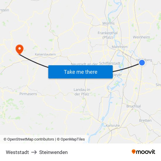 Weststadt to Steinwenden map