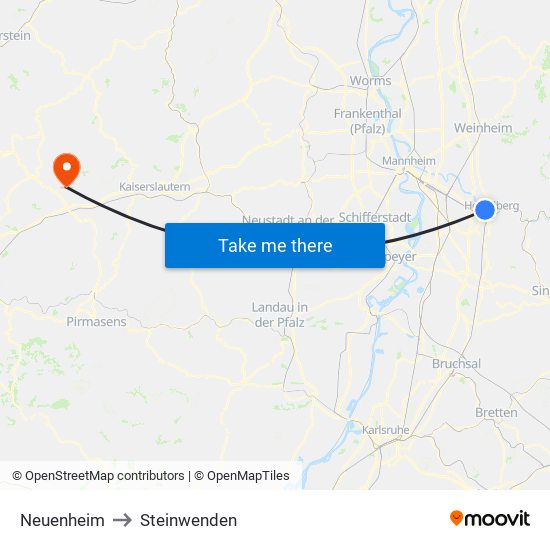 Neuenheim to Steinwenden map