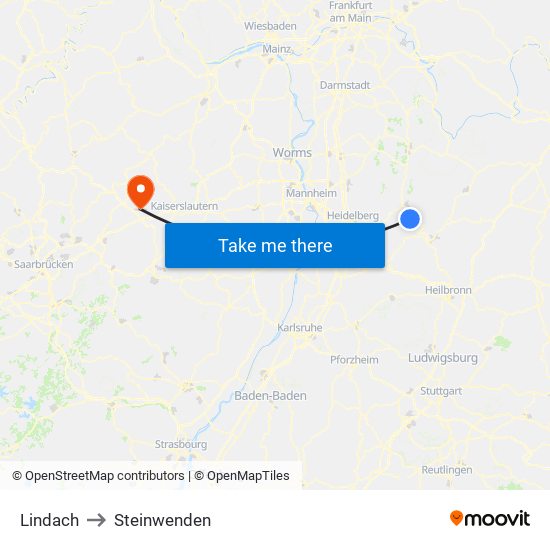 Lindach to Steinwenden map