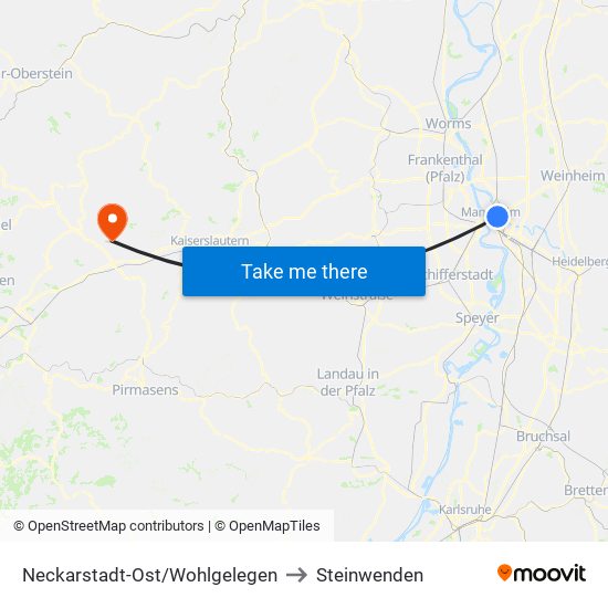 Neckarstadt-Ost/Wohlgelegen to Steinwenden map