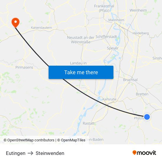 Eutingen to Steinwenden map