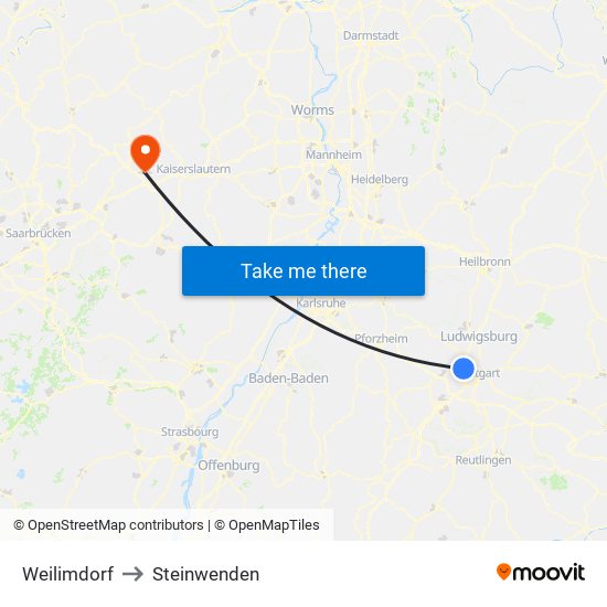 Weilimdorf to Steinwenden map