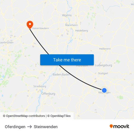 Oferdingen to Steinwenden map