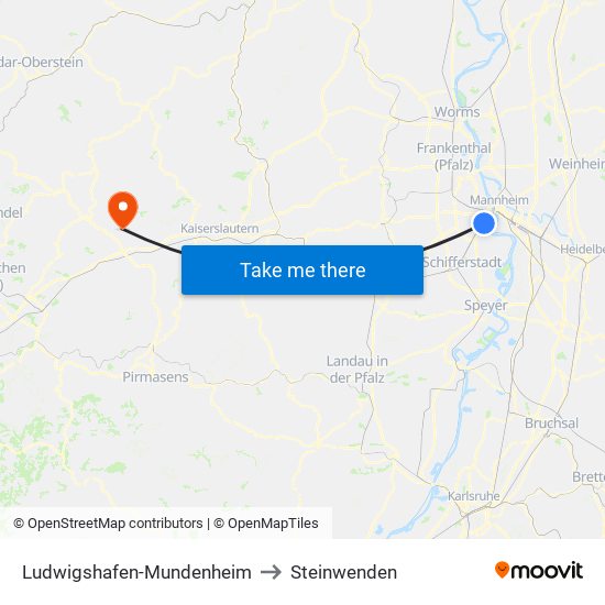 Ludwigshafen-Mundenheim to Steinwenden map