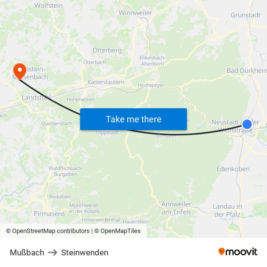 Mußbach to Steinwenden map