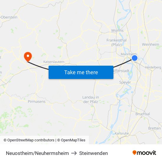 Neuostheim/Neuhermsheim to Steinwenden map