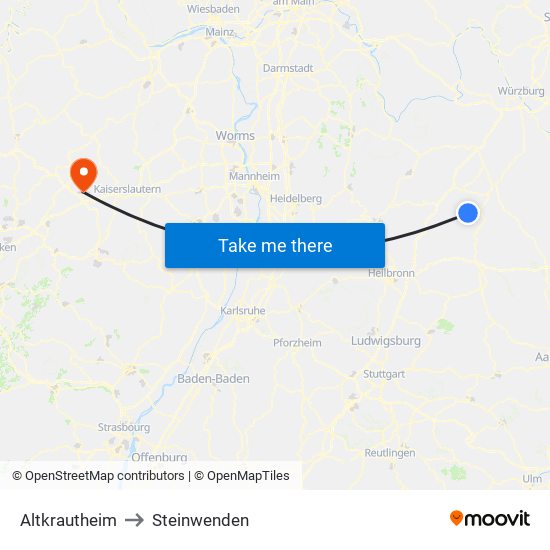 Altkrautheim to Steinwenden map