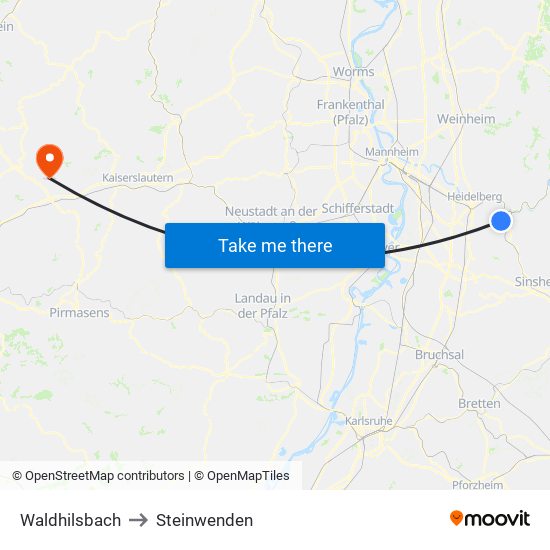 Waldhilsbach to Steinwenden map