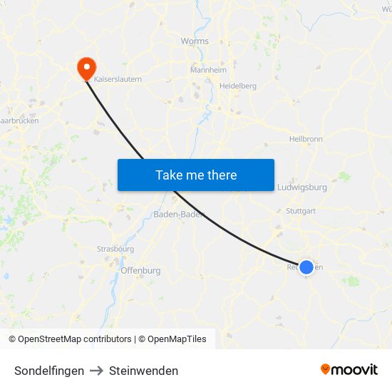 Sondelfingen to Steinwenden map