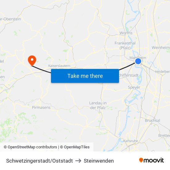Schwetzingerstadt/Oststadt to Steinwenden map