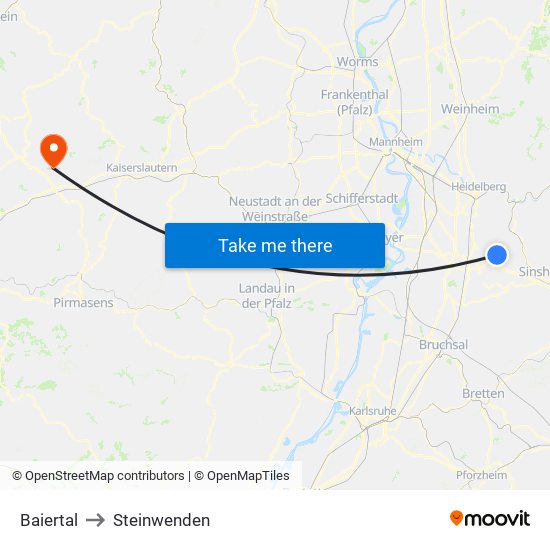 Baiertal to Steinwenden map