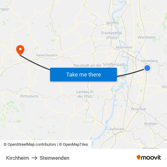 Kirchheim to Steinwenden map