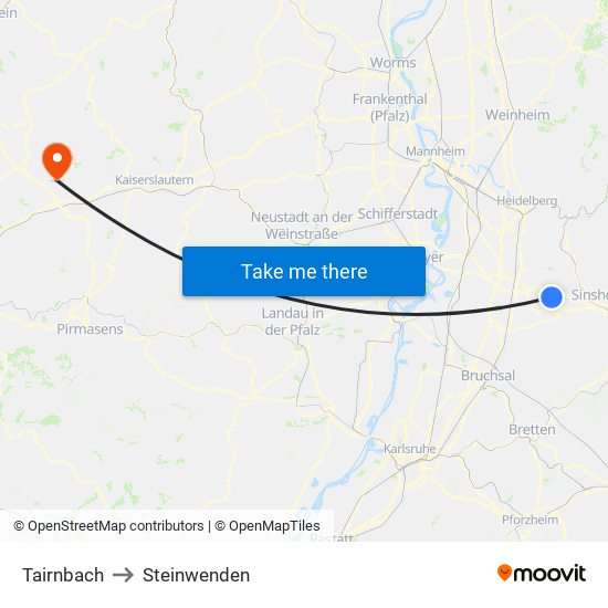 Tairnbach to Steinwenden map