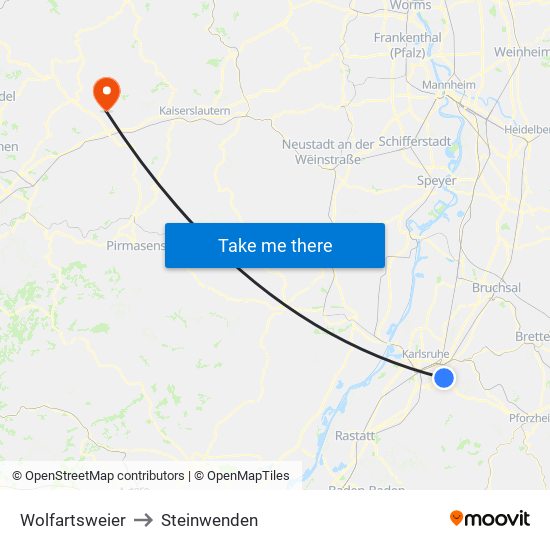 Wolfartsweier to Steinwenden map