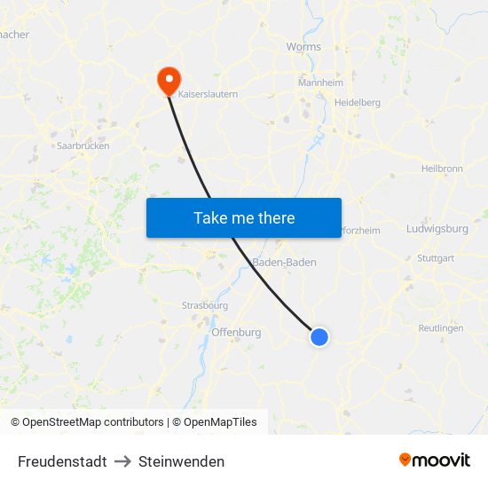 Freudenstadt to Steinwenden map
