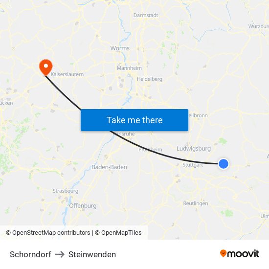Schorndorf to Steinwenden map