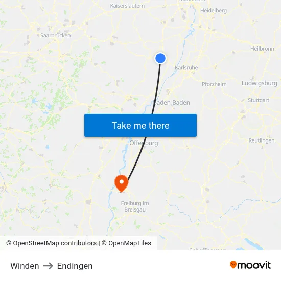 Winden to Endingen map