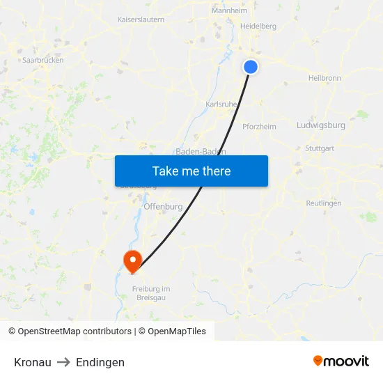 Kronau to Endingen map