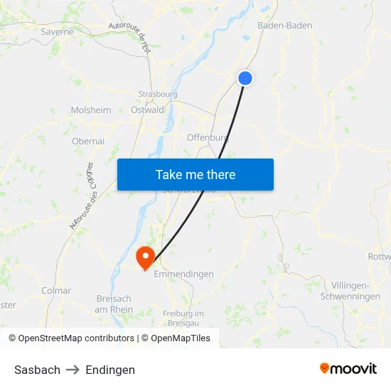 Sasbach to Endingen map