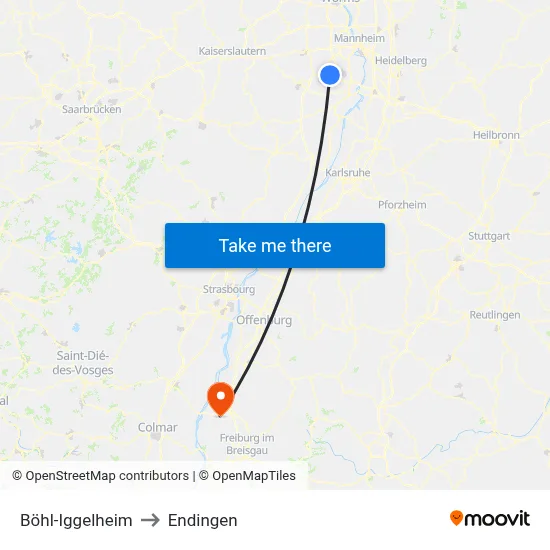 Böhl-Iggelheim to Endingen map