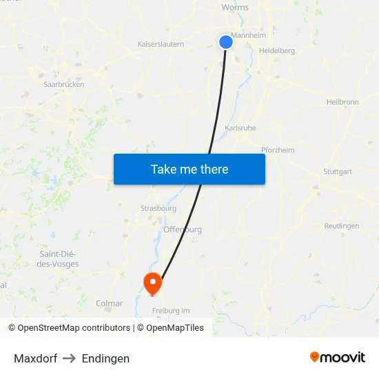 Maxdorf to Endingen map