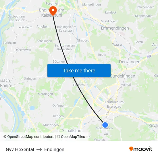 Gvv Hexental to Endingen map