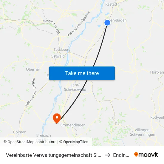Vereinbarte Verwaltungsgemeinschaft Sinzheim to Endingen map