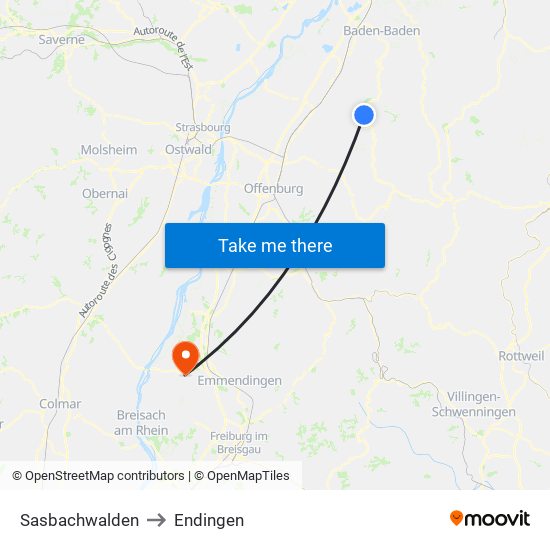 Sasbachwalden to Endingen map