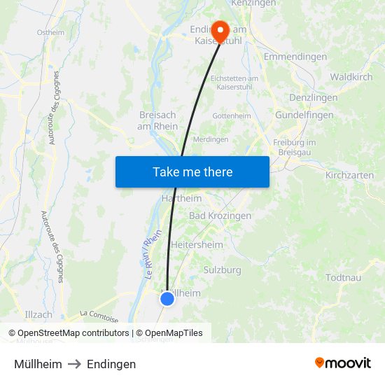 Müllheim to Endingen map