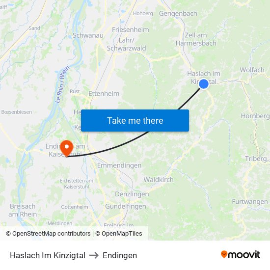 Haslach Im Kinzigtal to Endingen map