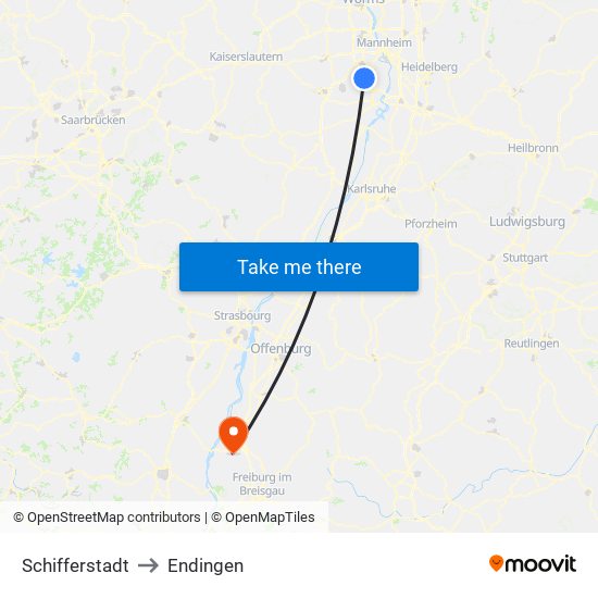 Schifferstadt to Endingen map