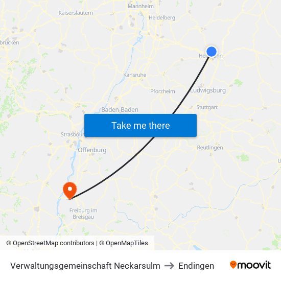 Verwaltungsgemeinschaft Neckarsulm to Endingen map