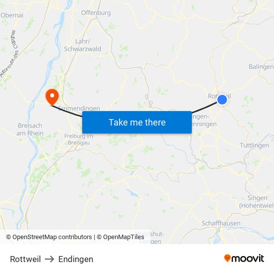 Rottweil to Endingen map
