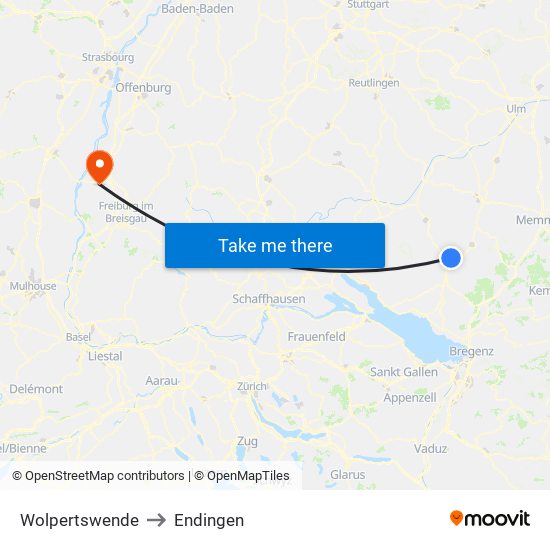 Wolpertswende to Endingen map