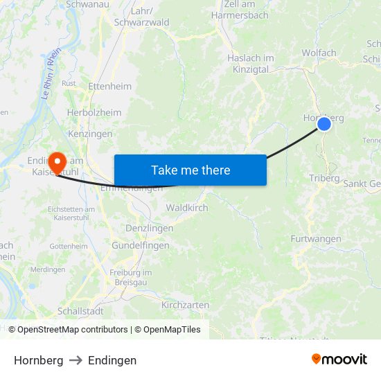 Hornberg to Endingen map