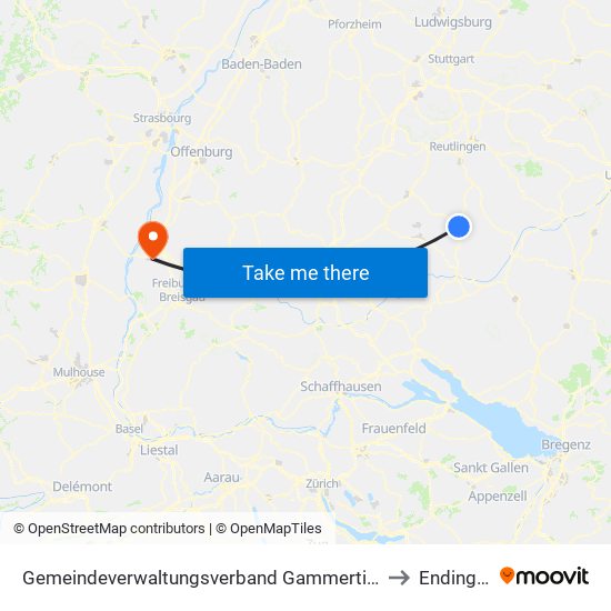 Gemeindeverwaltungsverband Gammertingen to Endingen map