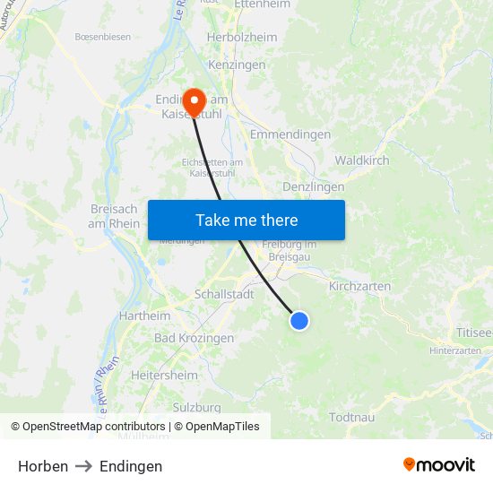 Horben to Endingen map