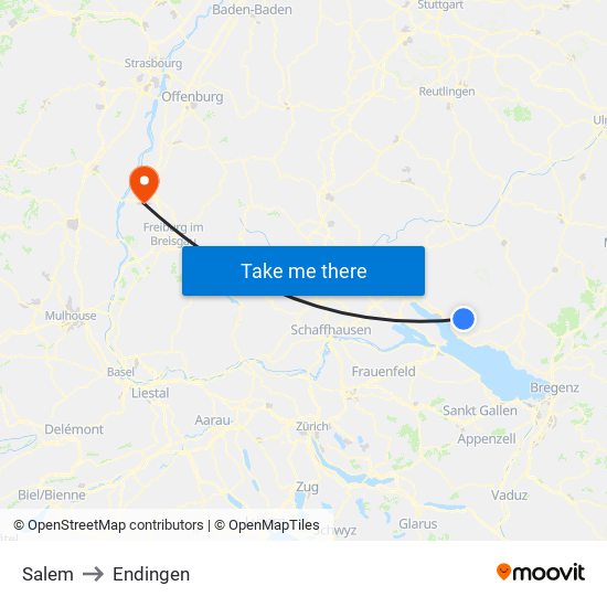 Salem to Endingen map