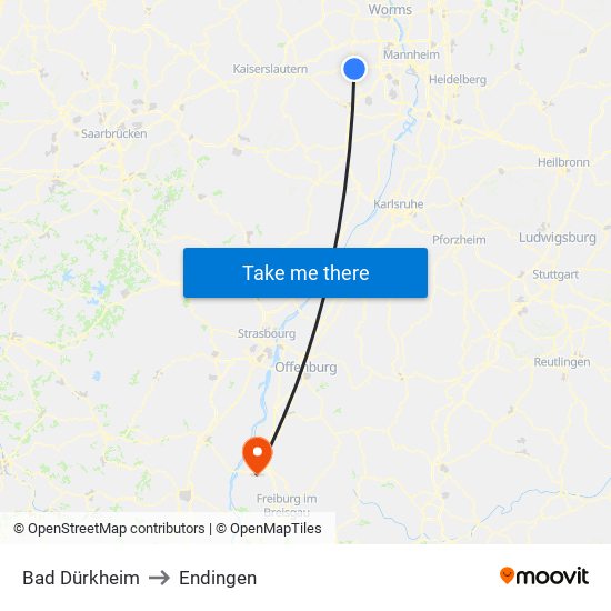 Bad Dürkheim to Endingen map