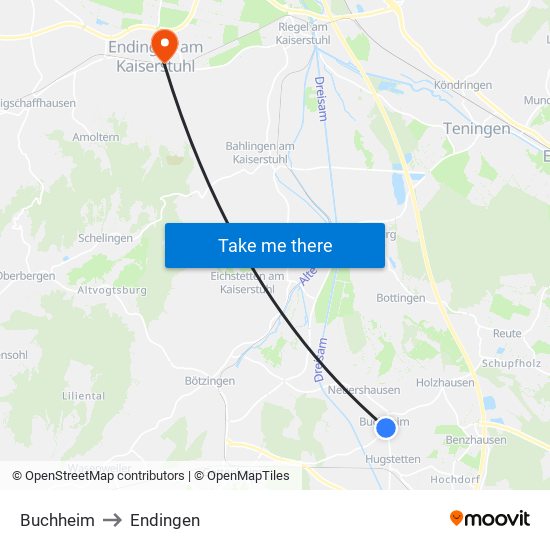 Buchheim to Endingen map