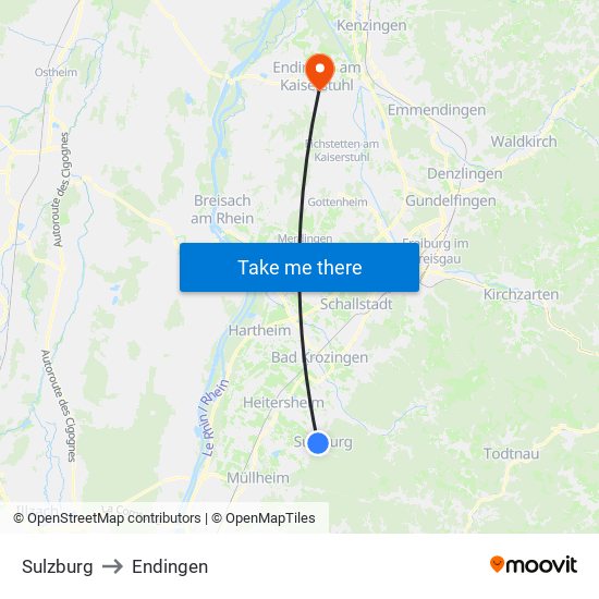 Sulzburg to Endingen map