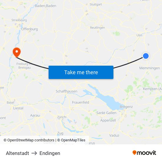 Altenstadt to Endingen map